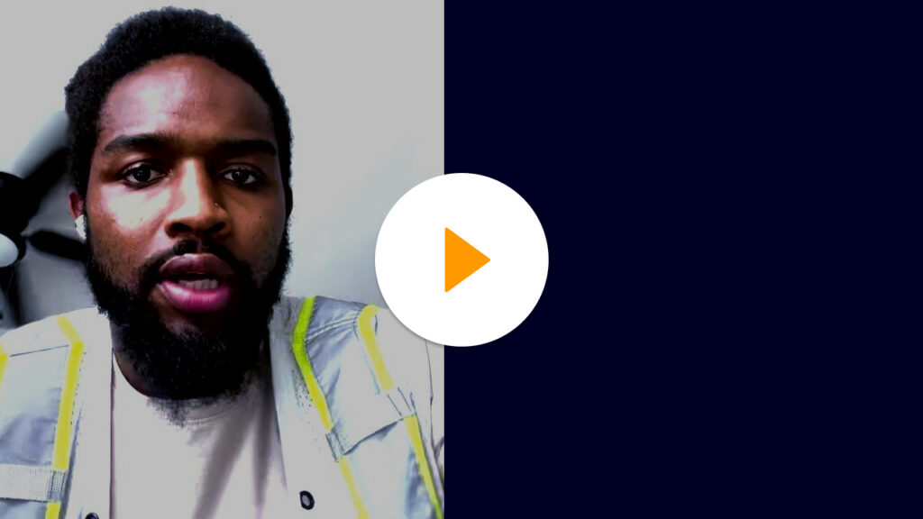 Thumbnail image for video of Amazon warehouse worker Daniel Olayiwola