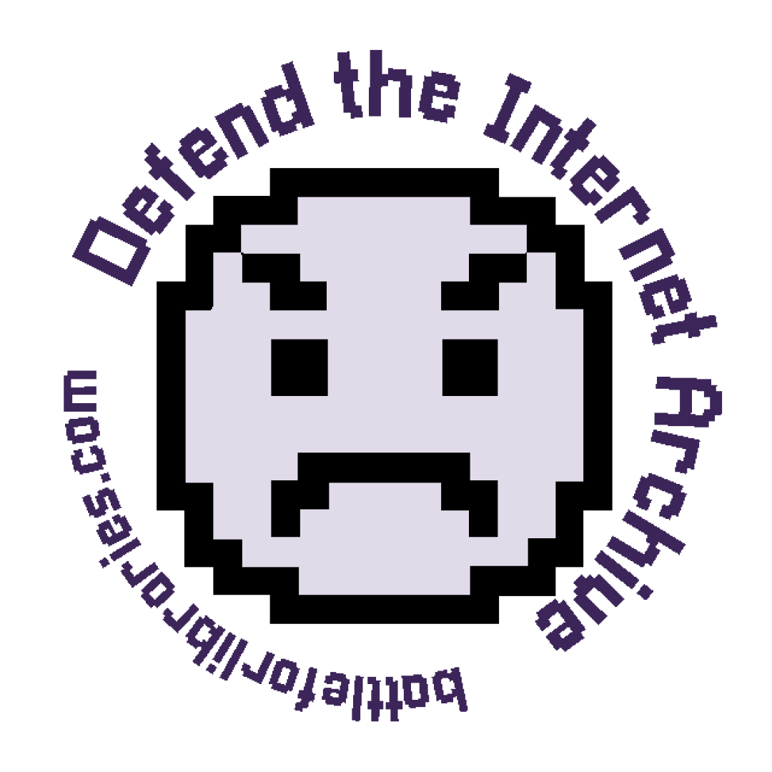 A pixelated face surrounded by the text "Defend the Internet archive"