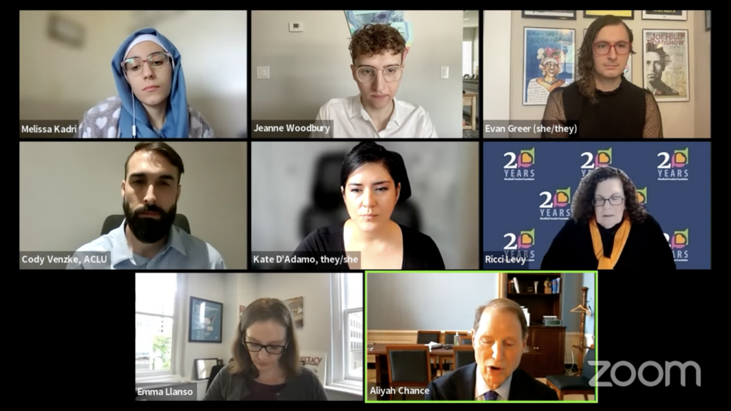 Screenshot of a Zoom call with people talking about Bad Internet Bills