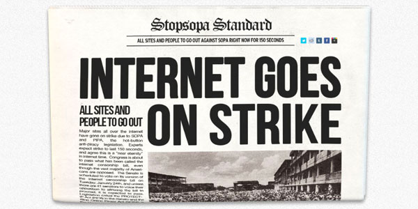 Newspaper with the headline "The Internet goes on strike"